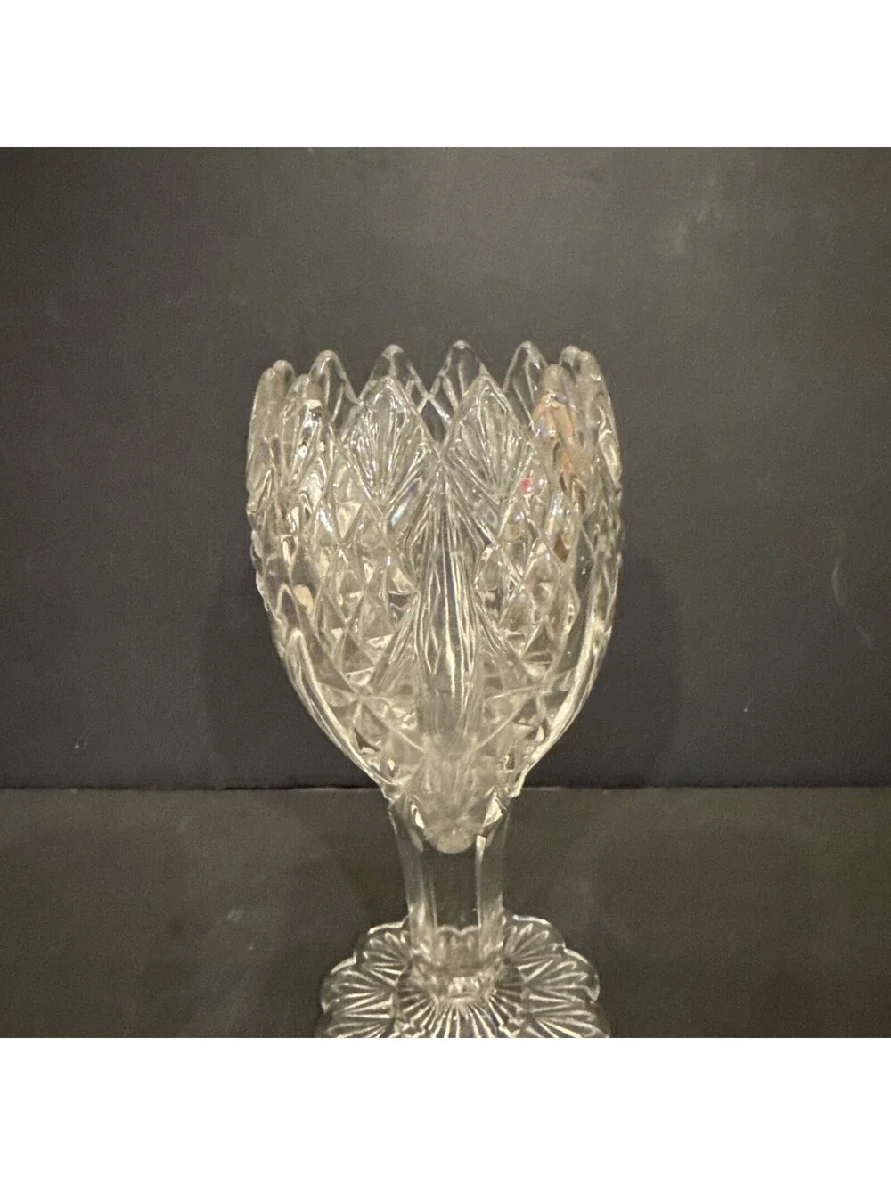 EAPG Clear Cut Glass Vase / Bouquet Pedestal Vase Very Detailed 8.75” H By 4” W